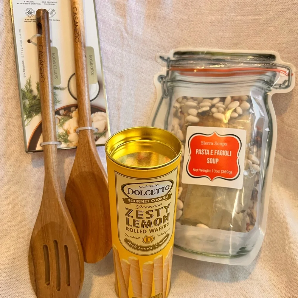 Wooden Utensil Set with Gourmet Cookies and Soup Mix